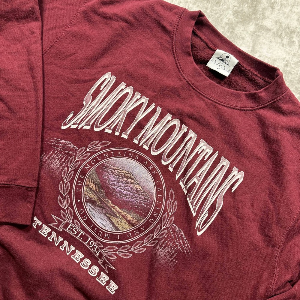 Prairie Mountain Sweatshirt Unisex Medium Maroon Smoky Mountains Tennessee - Picture 2 of 8